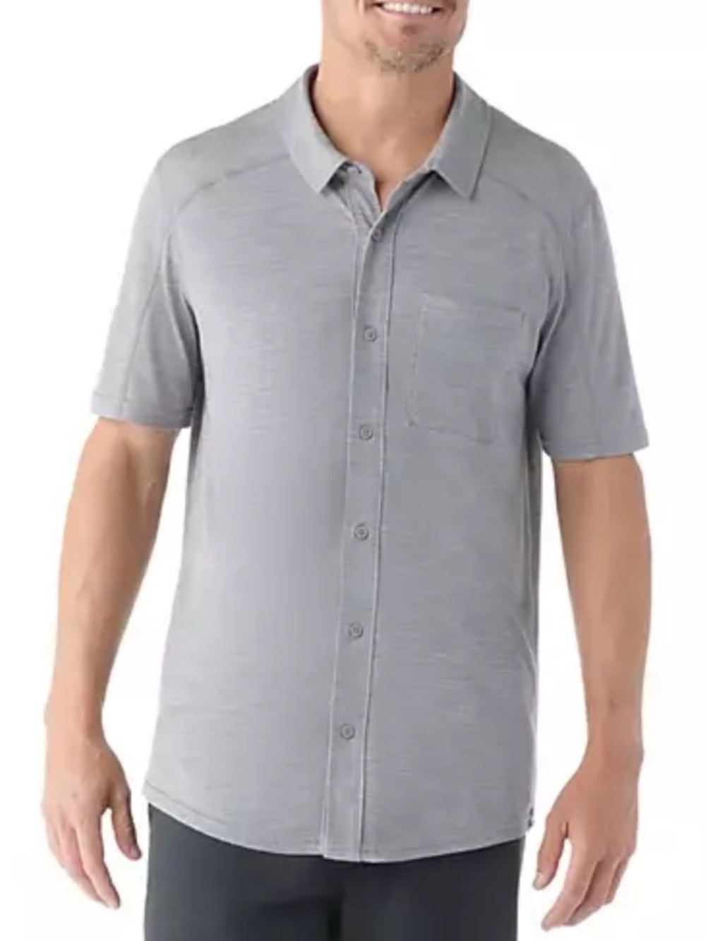 Smartwool Men's Short Sleeve Grey Merino Wool Button-Up Polo Shirt